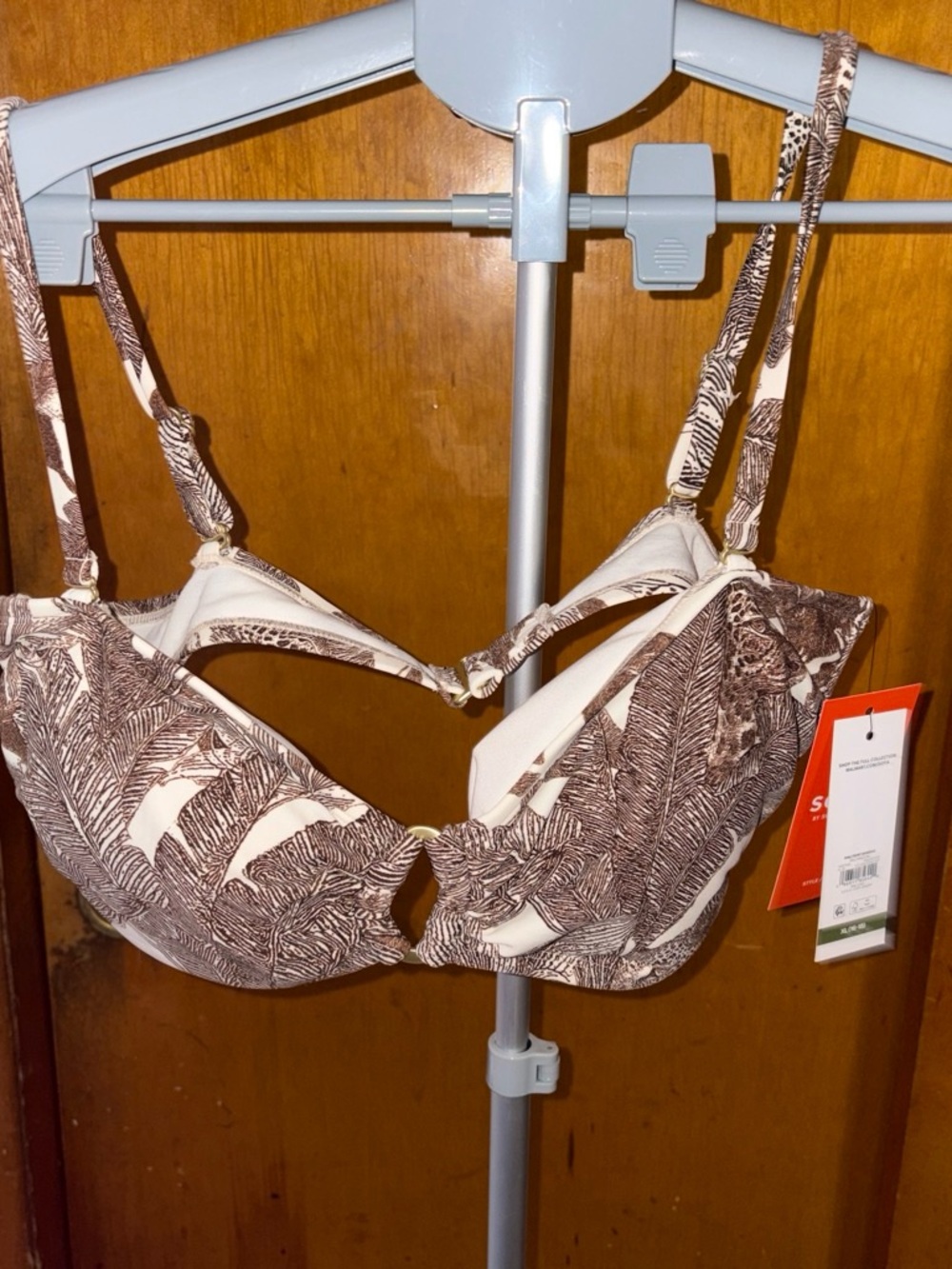 Women’s Printed Underwire Bikini swimsuit Top - Cream & Brown